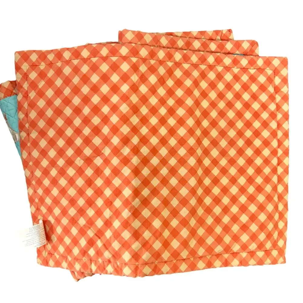 Rabbits & Carrots Themed Quilted Placemat Set of 6 Blue & Orange Gingham Cottage